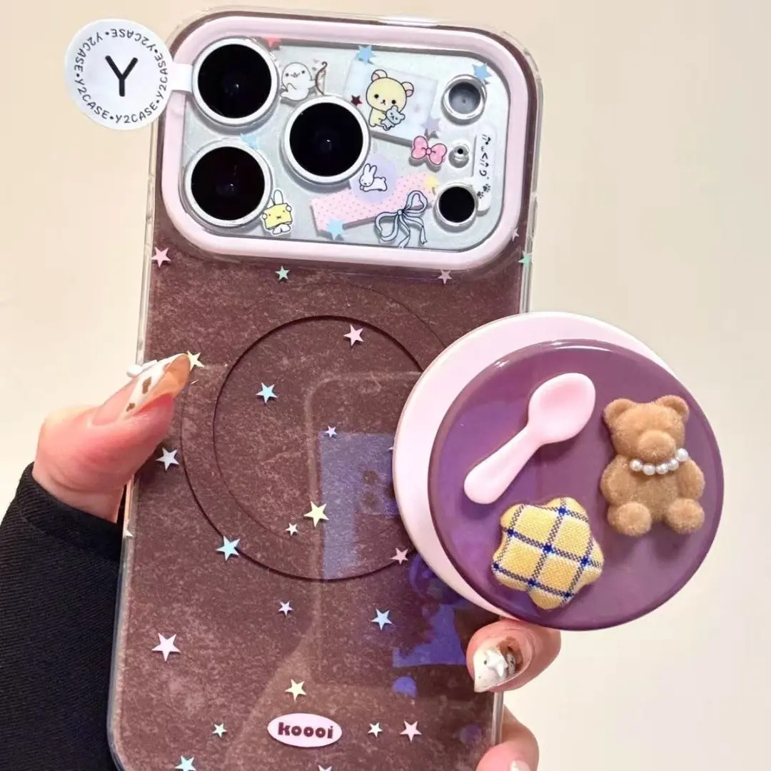 韩系棕底彩色星星磁吸支架适用于iphone17promax苹果16pr手机壳15