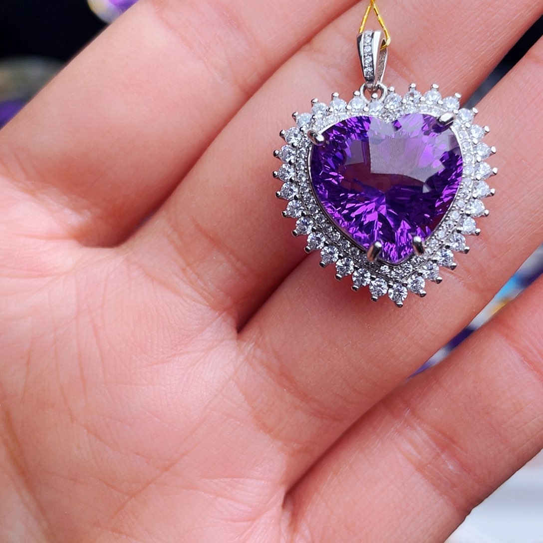 颈饰银S925镶嵌紫晶天然保真