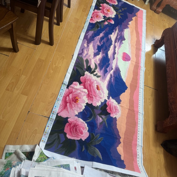 纯手工十字绣成品人工绣好的图魏紫姚红雾里看花紫气东来286乘98