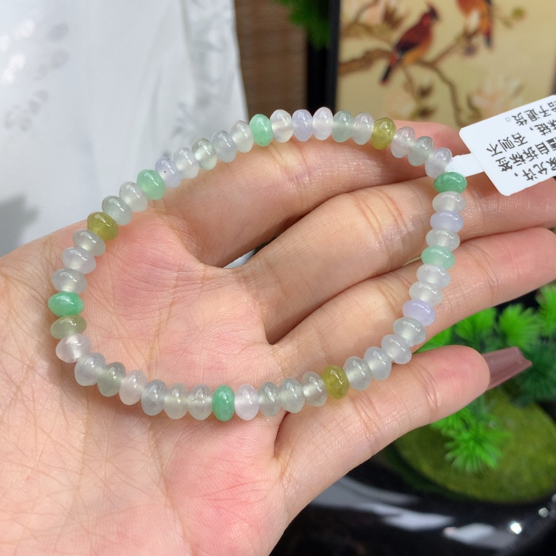 翡翠手链未镶嵌卡5.6冰胶鼓珠多宝手串