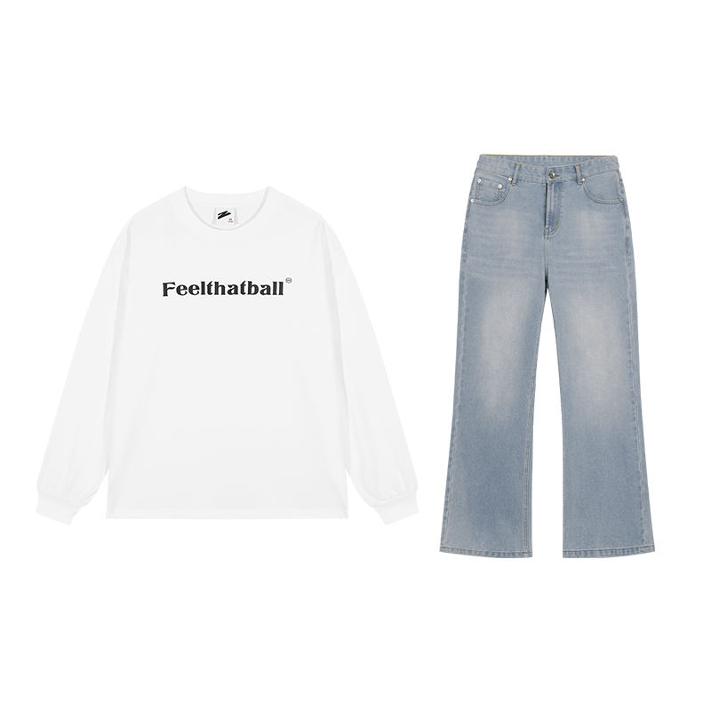 有志者UZIS【概念长袖+2021M牛仔裤】美式休闲运动男新款宽松弯刀裤