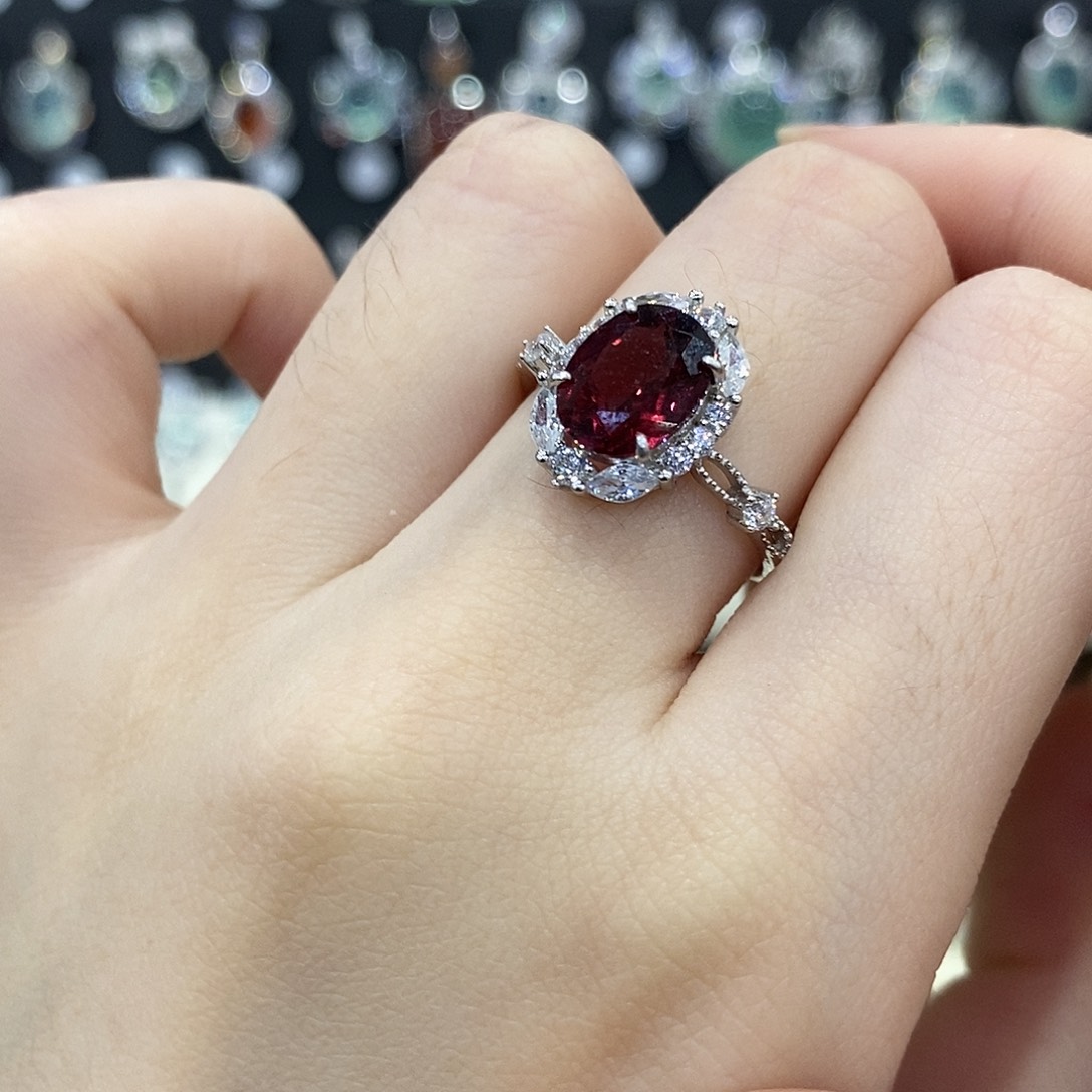 戒指银S925镶嵌石榴石