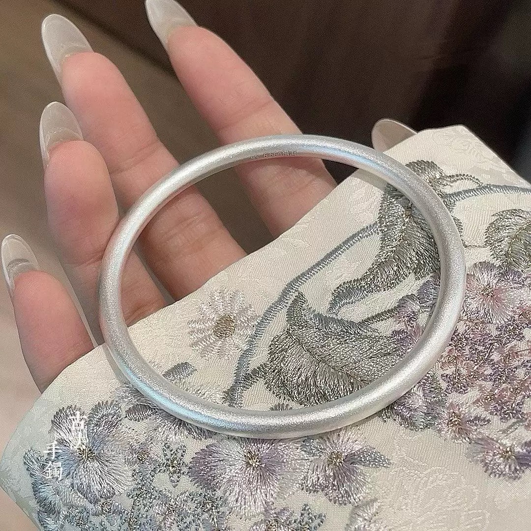 足银手镯 足银古法素圈圆条手镯古风银镯子送女友老婆情人节礼物