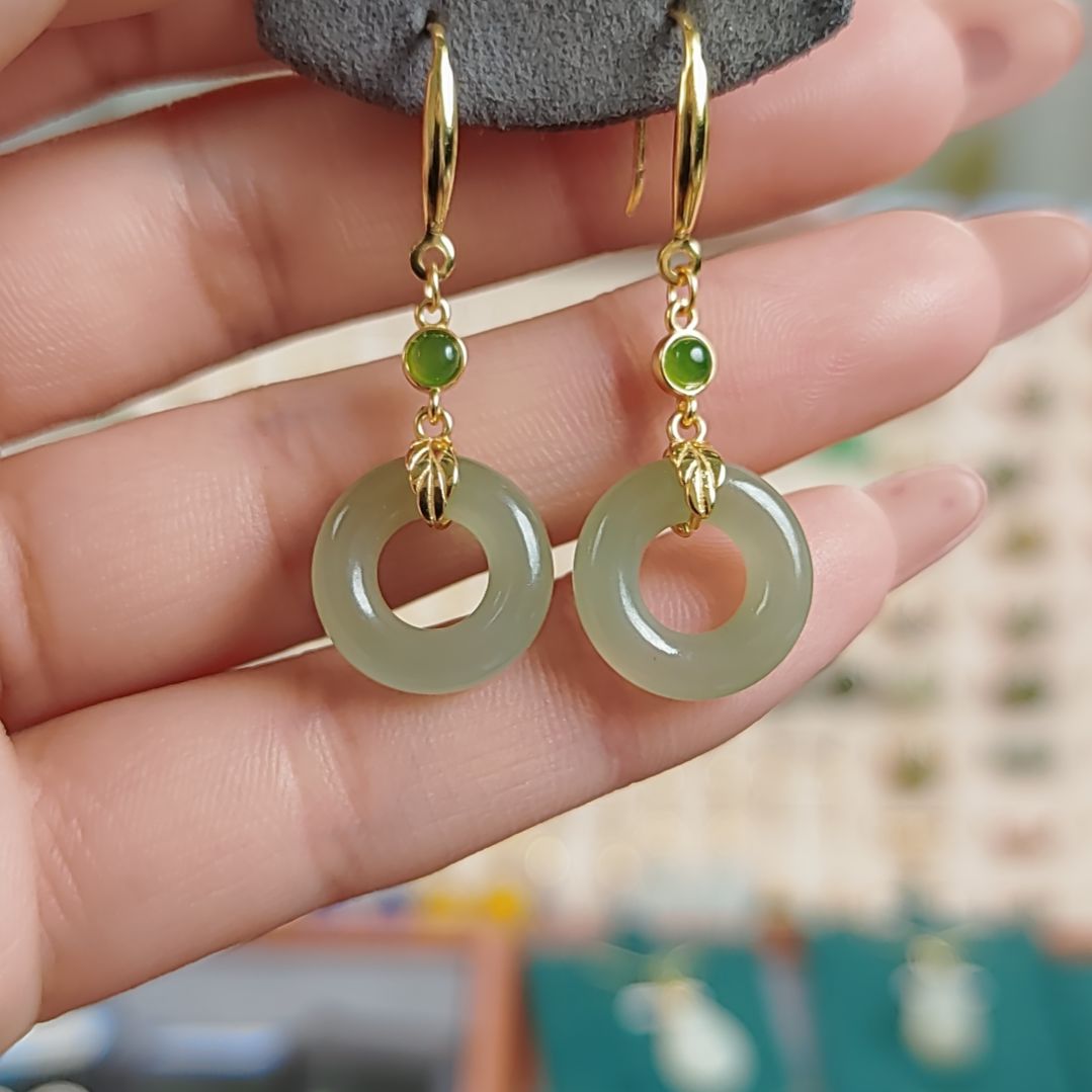 银S925镶嵌和田玉耳饰