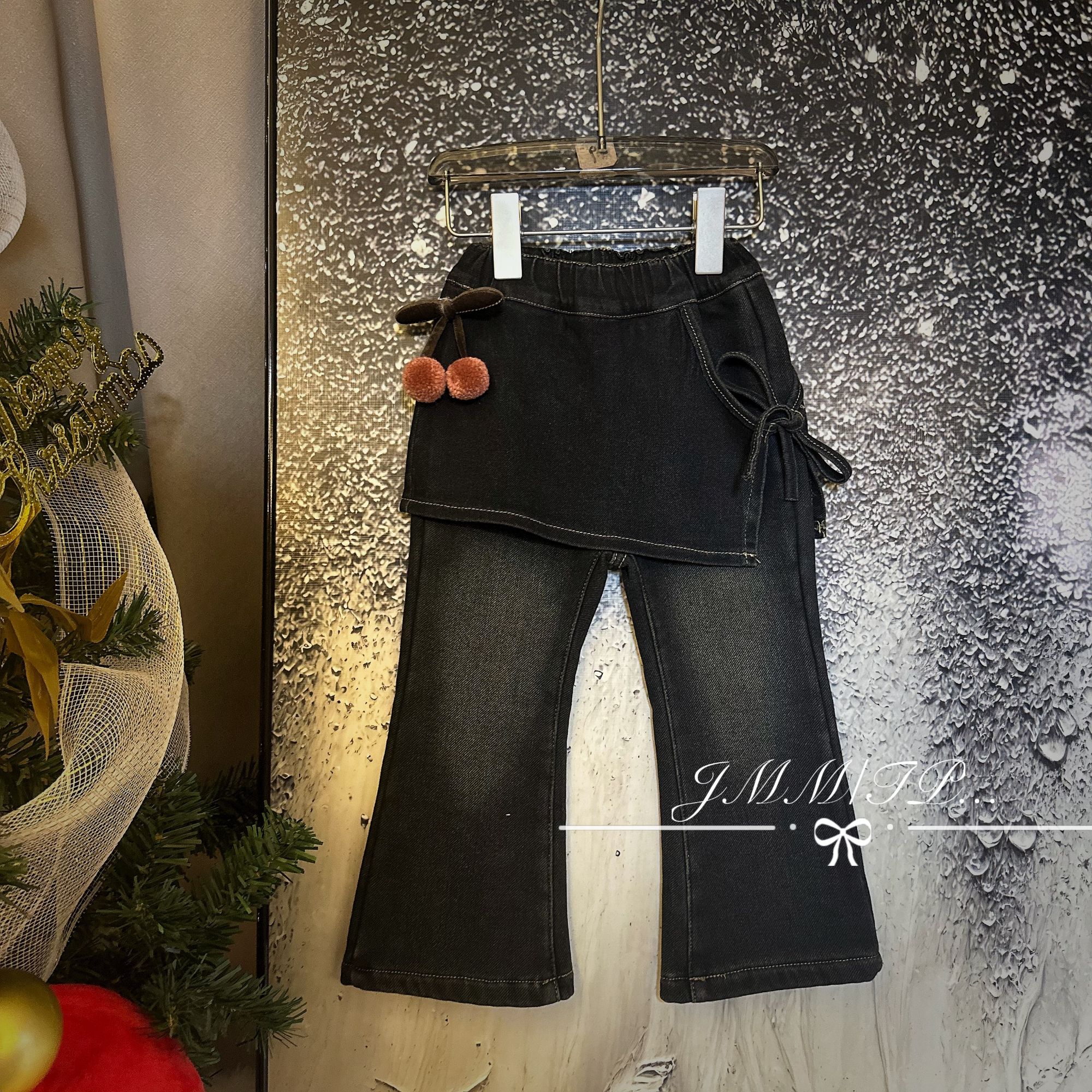 女童加绒裤子洋气秋冬新款假两件樱桃长裤JMM-裤樱桃D023