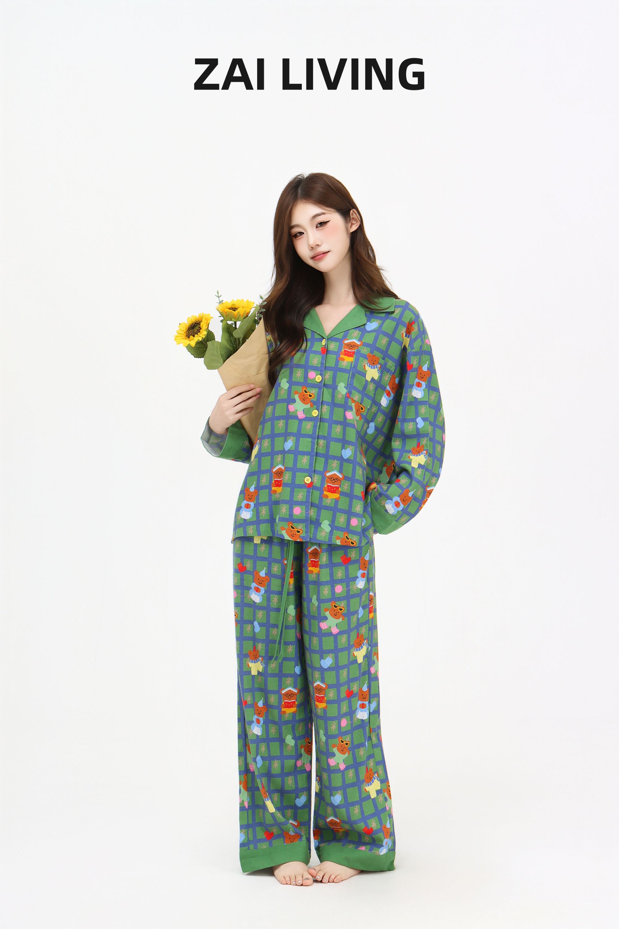 【下雪小熊-长款】 2025秋冬新款潮牌长袖纯棉质居家服睡衣