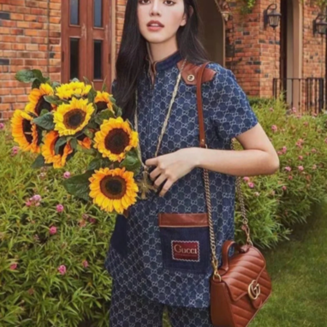99新 GUCCI/古驰 爆款蓝色老花满印牛仔连衣裙/42码/99新/30835