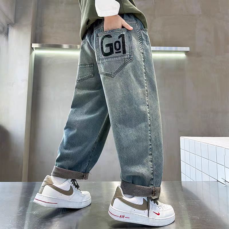 200336童装男童休闲牛仔裤2025秋季宝宝韩版潮酷洋气宽松牛仔裤潮