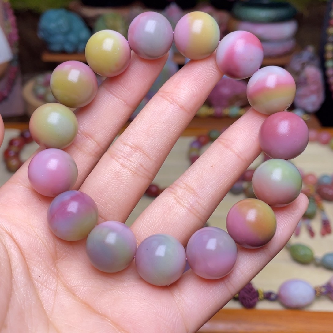 玛瑙/玉髓珠宝半成品未镶嵌小*点盐源玛瑙仙色炫彩彩虹手串