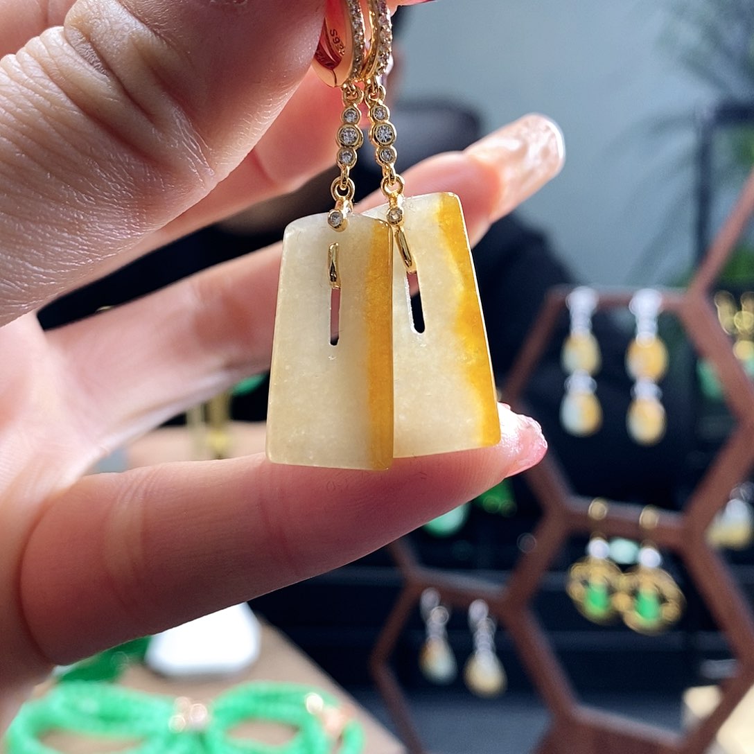 翡翠耳饰银S925镶嵌翡翠