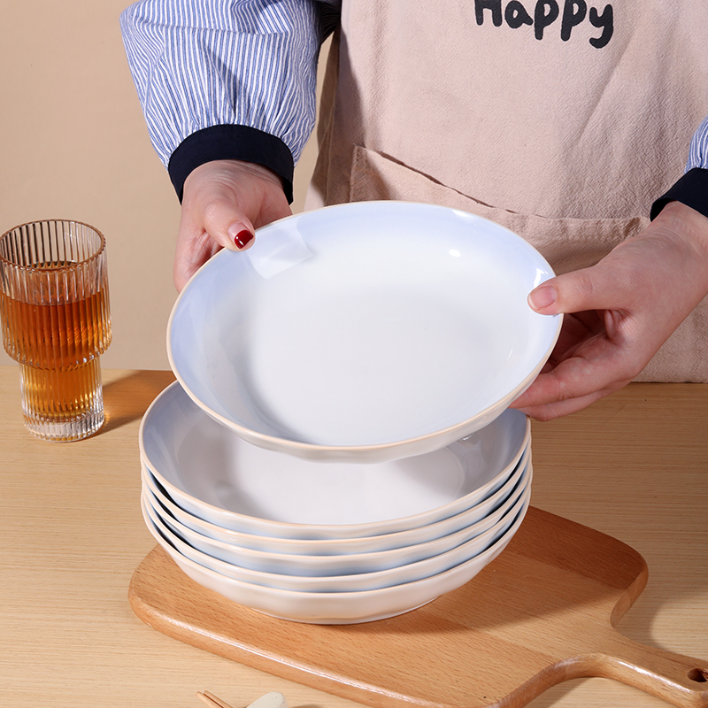 8英寸渐变色陶瓷盘圆形简约汤盘欧式菜盘子釉下彩水墨元素简约风