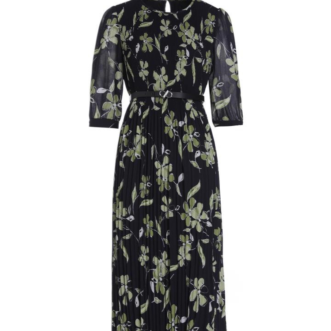 时尚印花休闲秋季中长款修身连衣裙