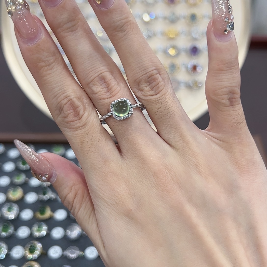 蛇纹石玉戒指银S925镶嵌