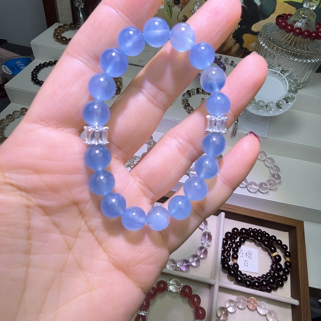 水晶手串合金海蓝宝