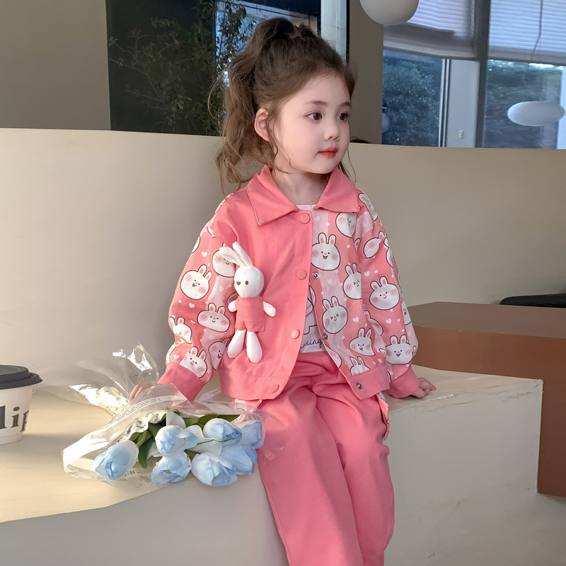 女童套装2025新款春装儿童春秋季洋气时尚涂鸦宝宝初春炸街两件套