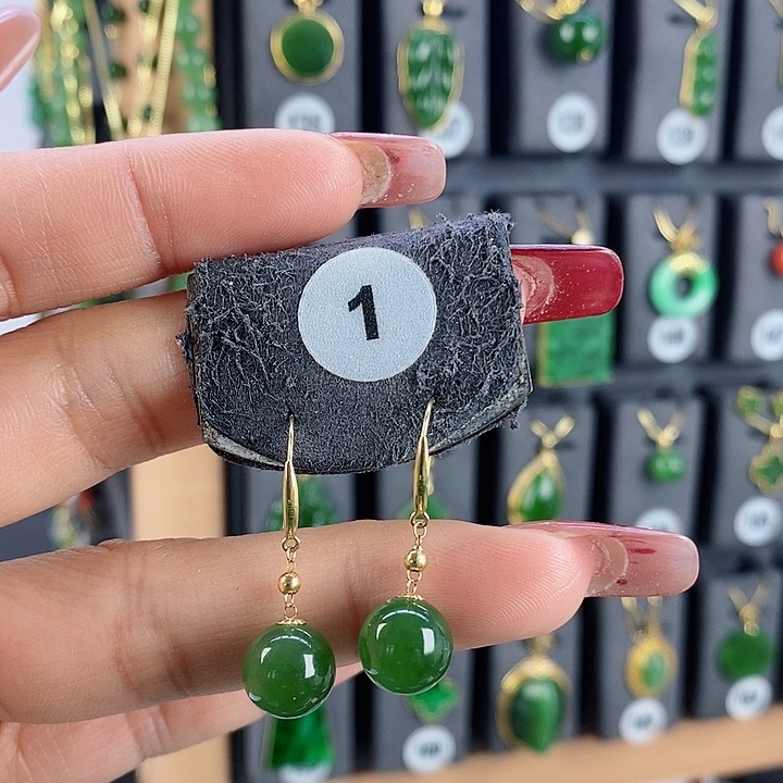 和田玉耳饰18K金镶嵌