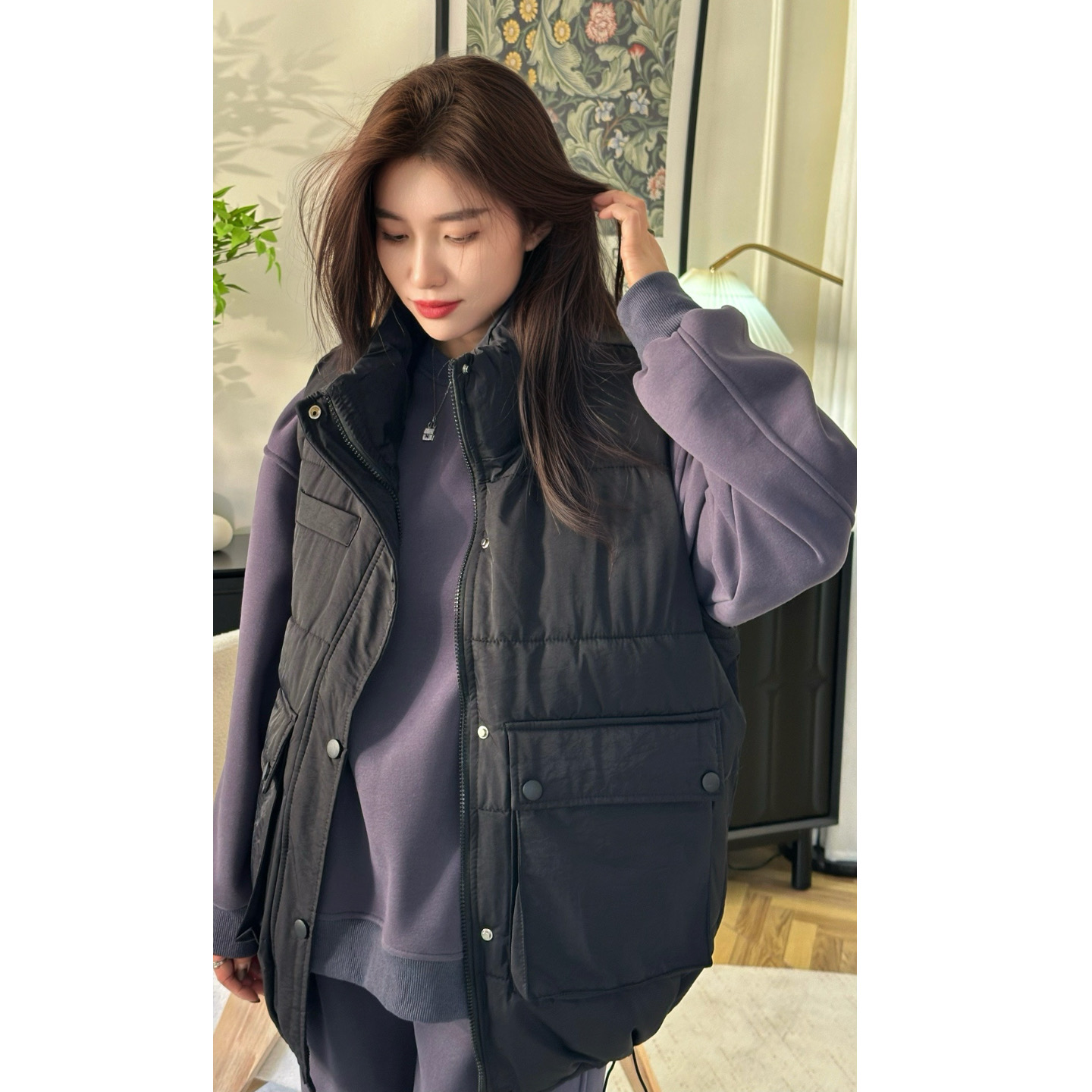 柚喜【都市岛屿】冬季新款/保暖穿搭宽松百搭立领夹棉孕妇坎肩马甲