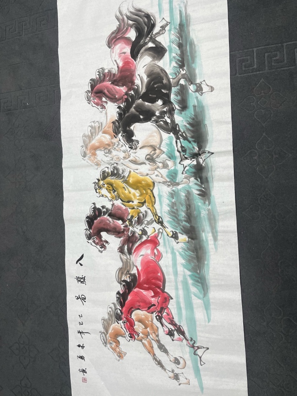 素心匠艺坊装饰画，八尺八骏图180**70回家自己装裱