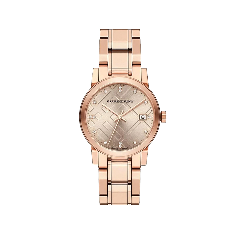 Burberry/博柏利钻石格纹压花玫瑰金时尚女士轻奢BU9126