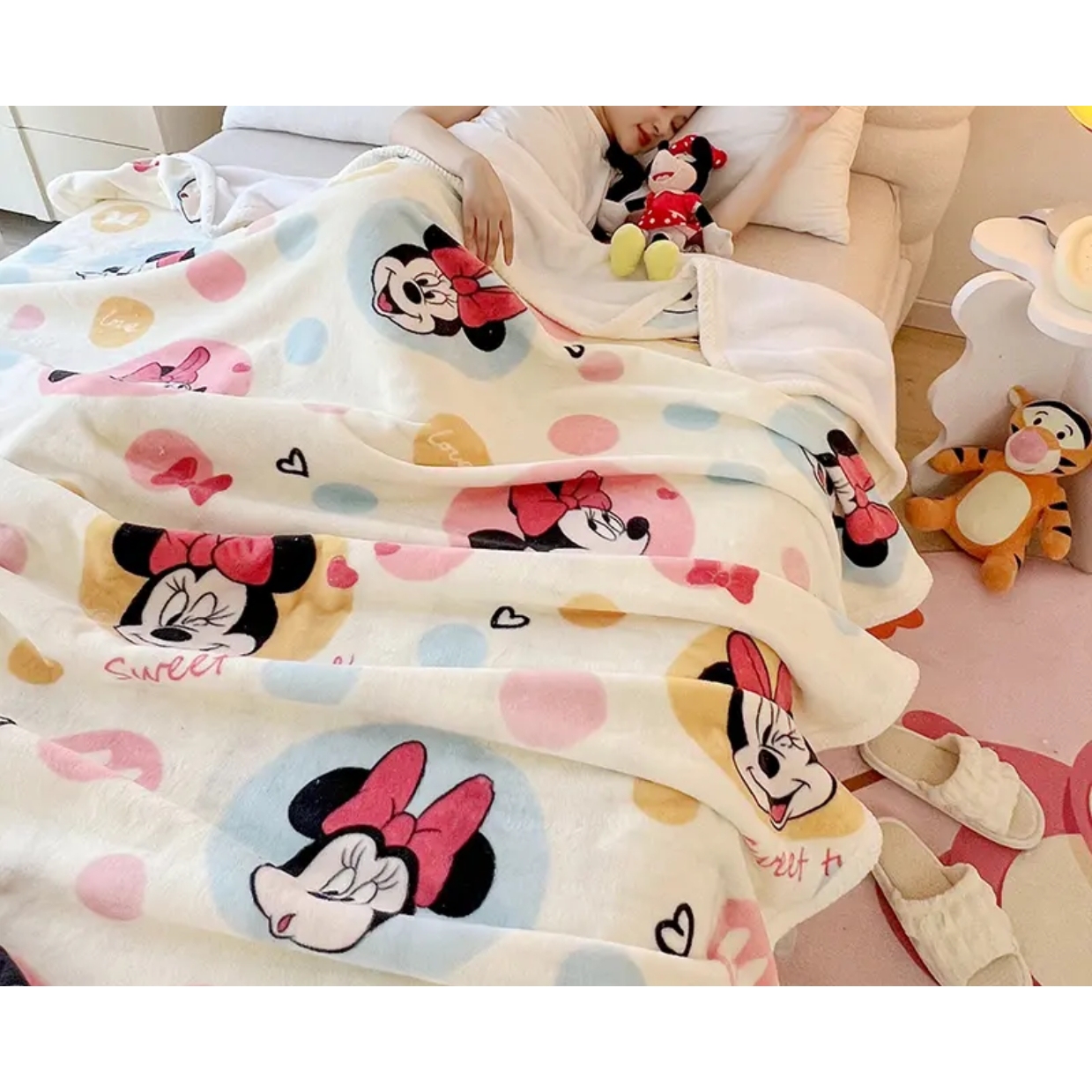 【晴美】卡通牛奶绒毛毯-米妮