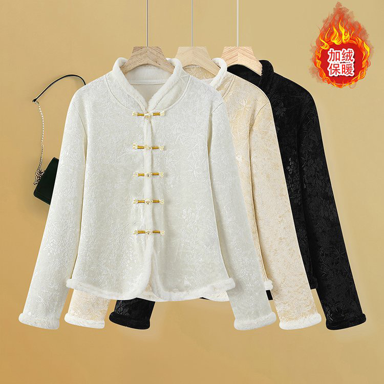 新中式国风刺绣加绒长袖打底衫女半高领高级感气质加绒厚保暖上衣
