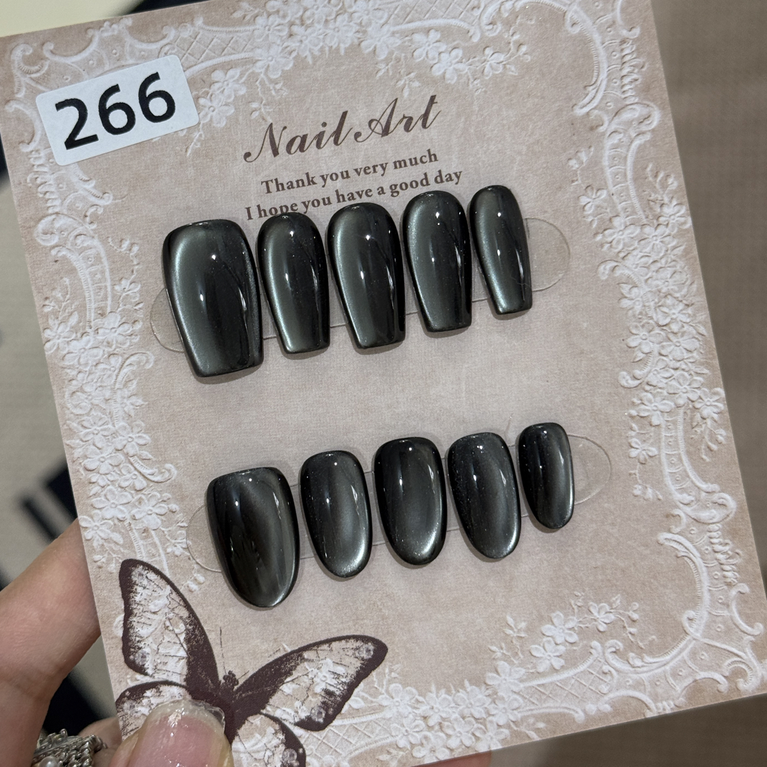 266花雾手工穿戴甲黑色可爱气质猫眼短款穿戴甲时尚耐看学生ins