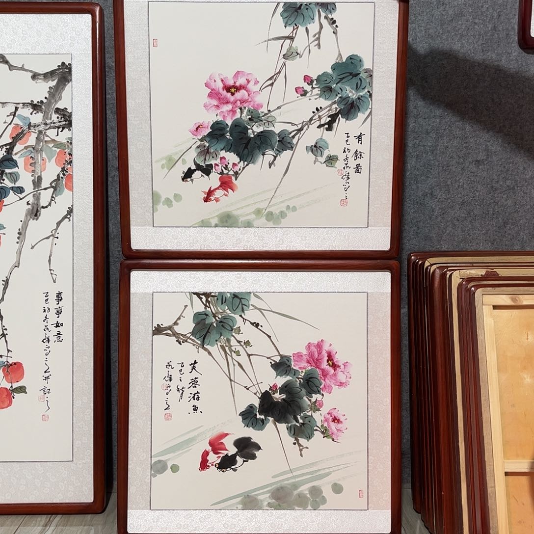 国画书画作品带框63×63