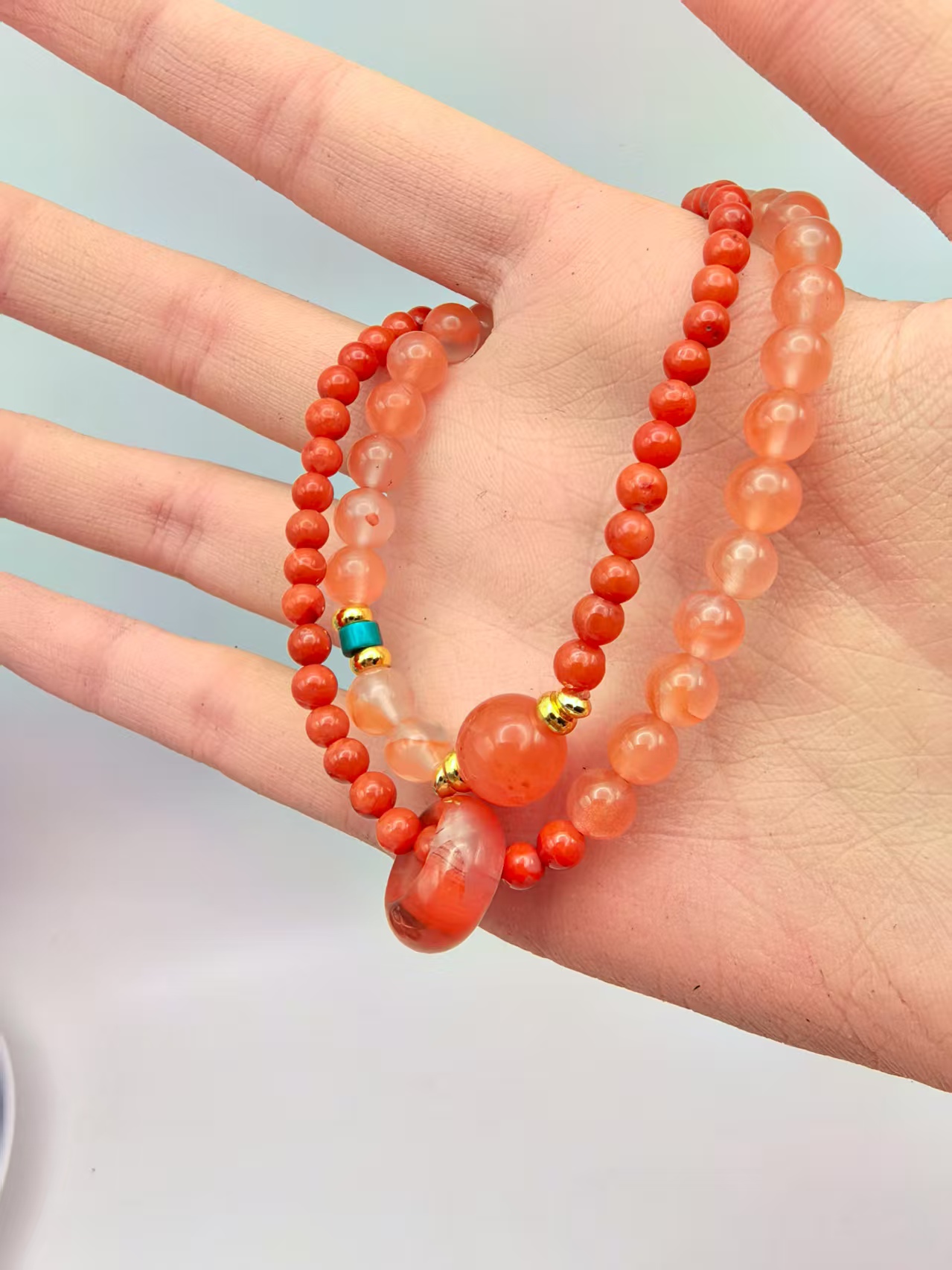 《红朝》冰飘花南红 跑环  双圈手串【款号290*】