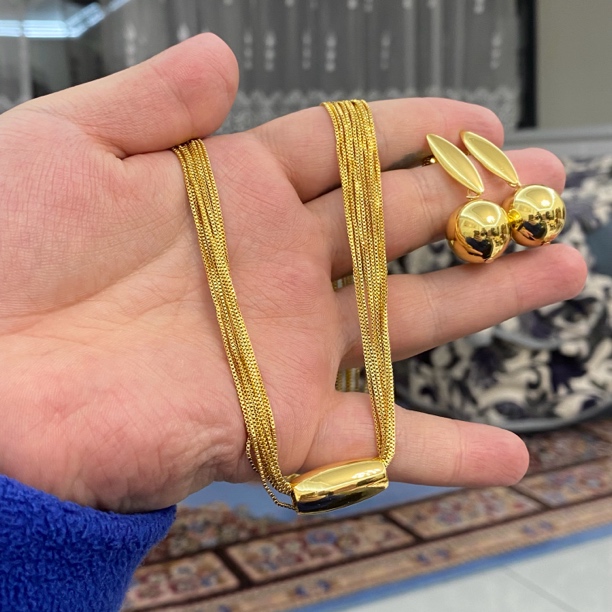 钛钢项链 iLaruN新款金色钛钢项链耳钉