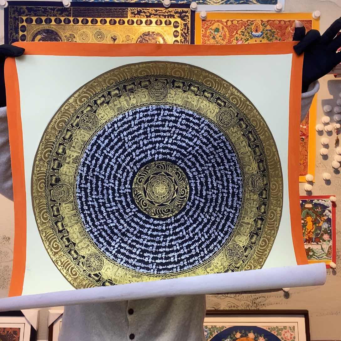 卷轴画纯手绘六字真言唐卡50厘米左右