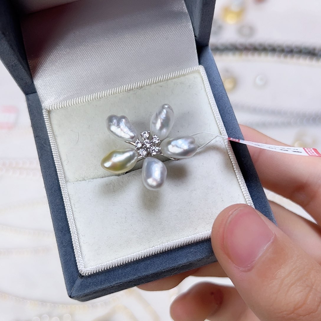 海水珍珠戒指银S925镶嵌小*牛