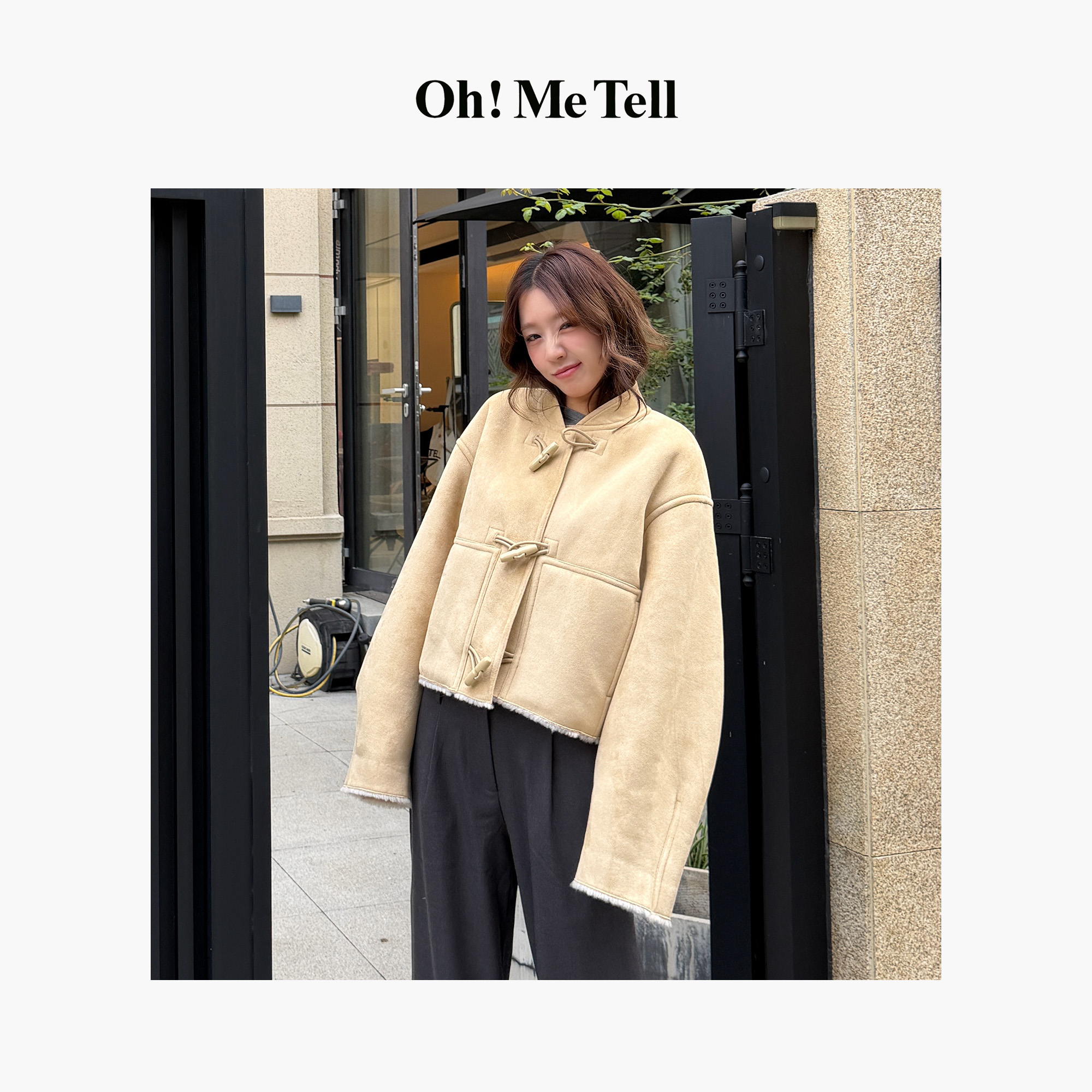 Oh！Me Tell【jennie金智妮同款】柔软绒面短款立领牛角扣羊毛夹克女