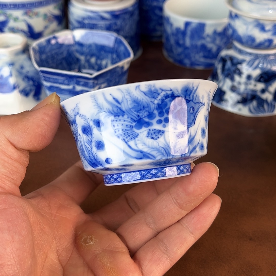 冰***鱼瓷片景德镇全手工手绘陶瓷