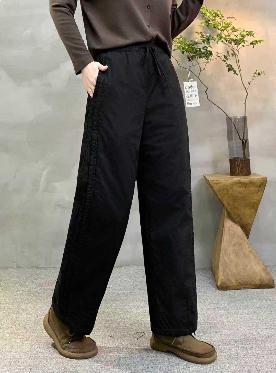 墨染 2025新款纯棉松紧腰休闲百搭保暖夹棉棉裤25103