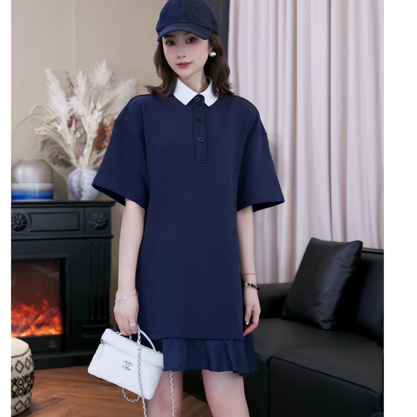 设计师原创夏季时尚简约宽松舒适慵懒通勤H型POLO连衣裙Z252018