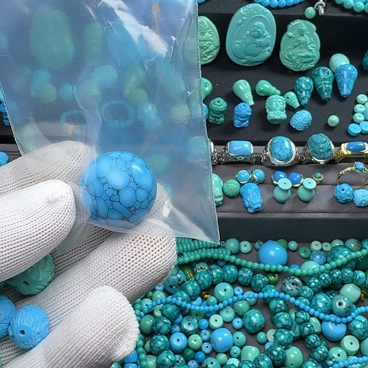 真***恒蓝色网花圆珠21尺寸单颗