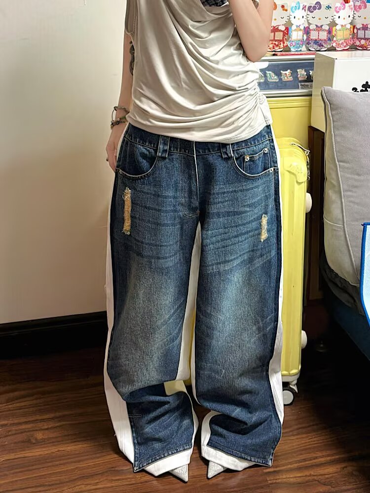 2025新款美式复古3D打印春秋牛仔裤男女直筒宽松春秋休闲长裤潮