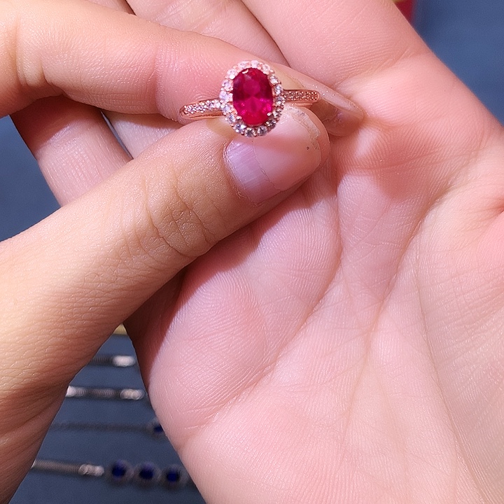 红宝石戒指银S925镶嵌