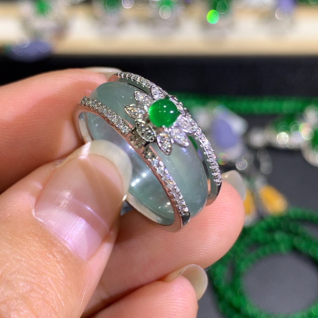 翡翠戒指银S925镶嵌14-21圈、请备注圈口