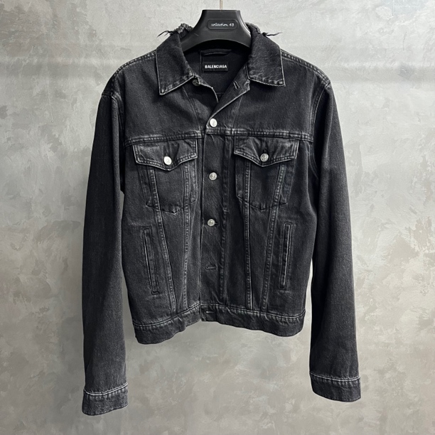 99新 Balenciaga/巴黎世家 黑色纯色可乐刺绣图案牛仔夹克外套/46