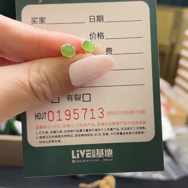 和田玉（碧玉）银S925镶嵌耳饰HDJT0195713