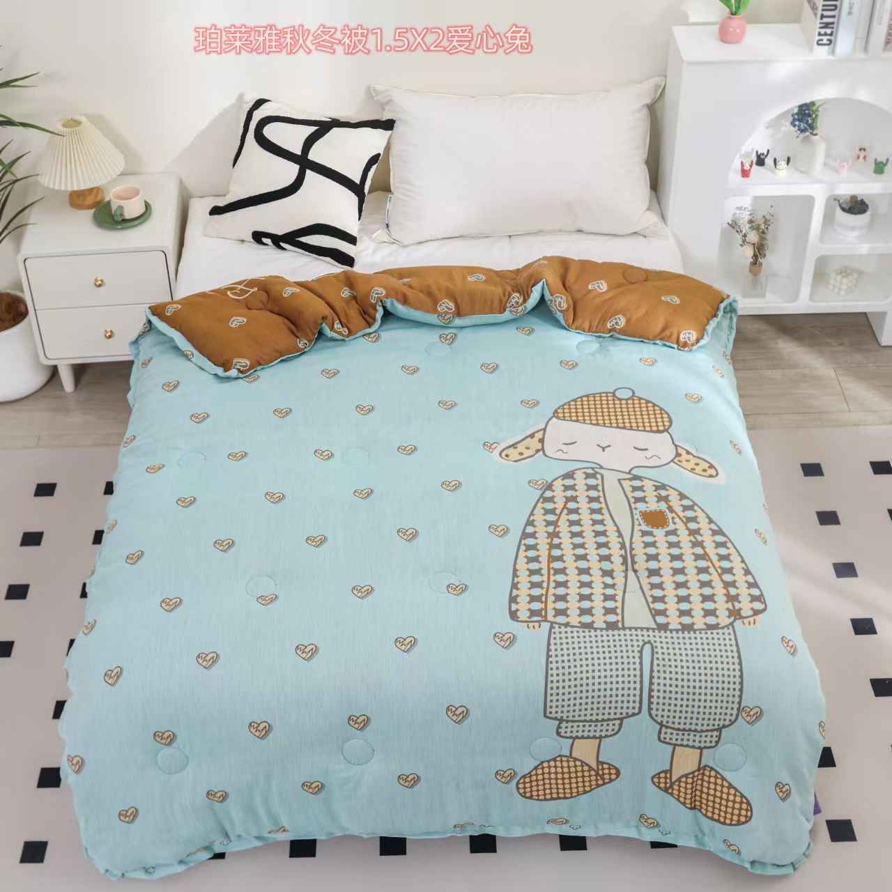 【静静-爱心兔】150*200 A类全棉双层纱羊绒被秋冬被