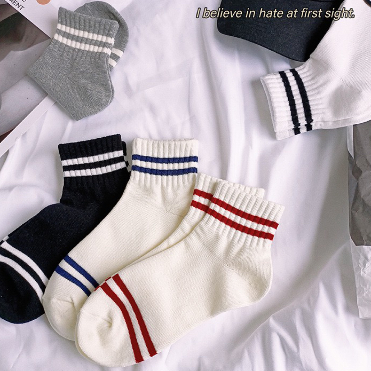 乐缘推荐款刺绣可爱卡通棉袜灰色中筒袜ins潮日短袜