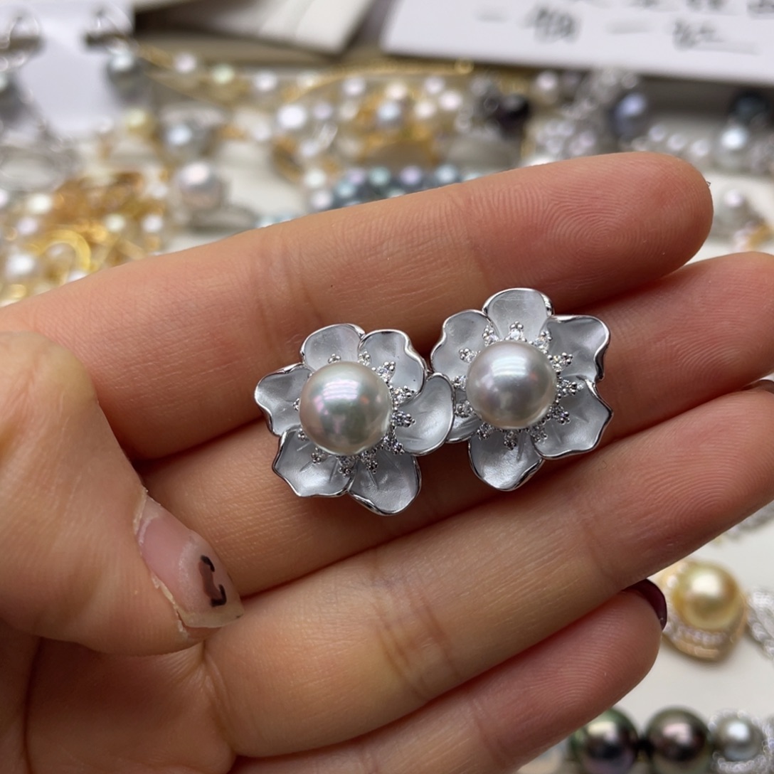 海水珍珠耳饰银S925镶嵌