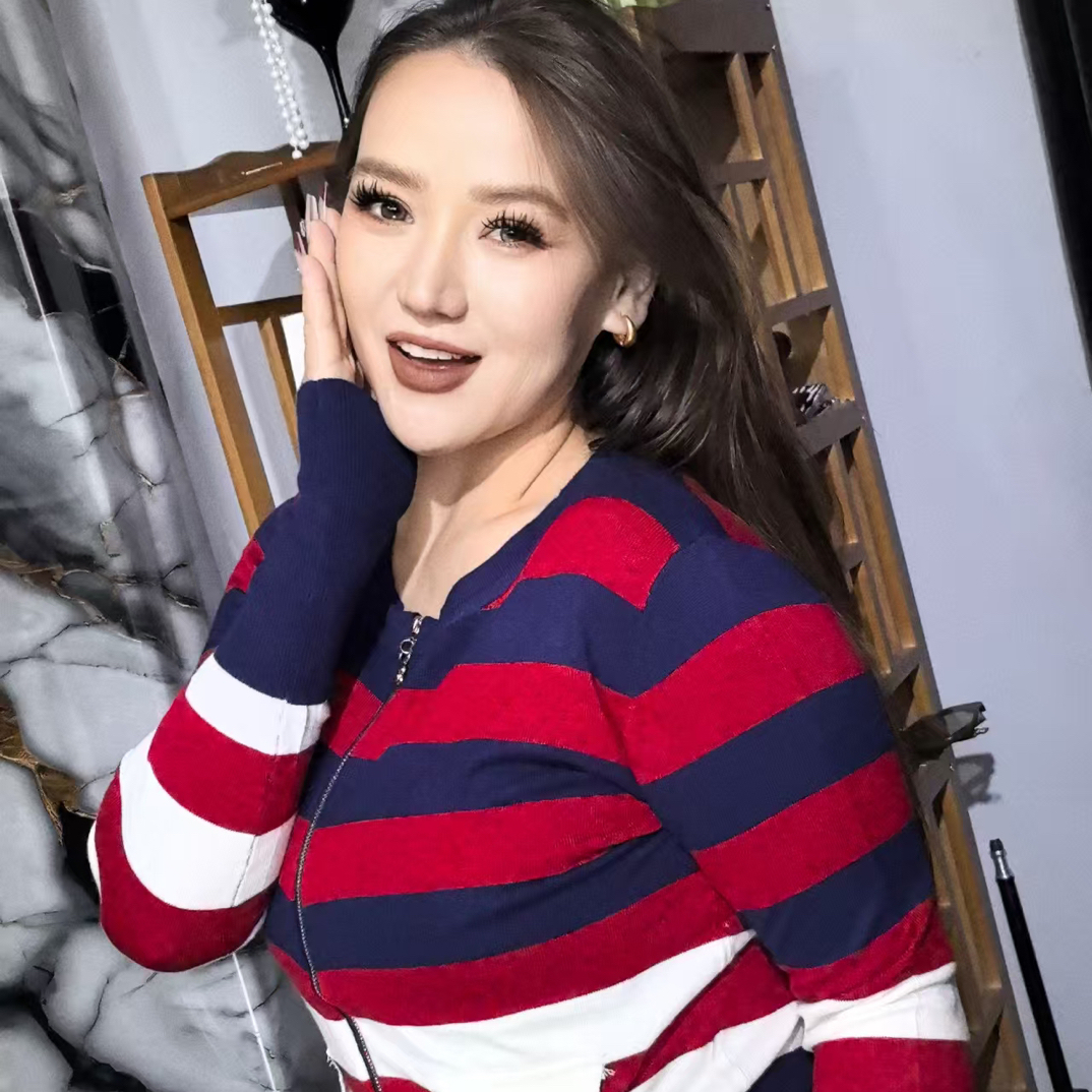 秋冬韩系宽松百搭条纹针织开衫女长袖短款