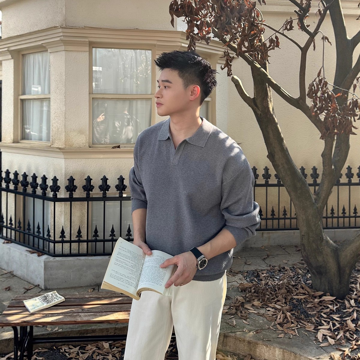 轻熟男士老钱松弛慵懒感纹理翻领针织长袖毛衣秋冬纯色POLO衫线衣