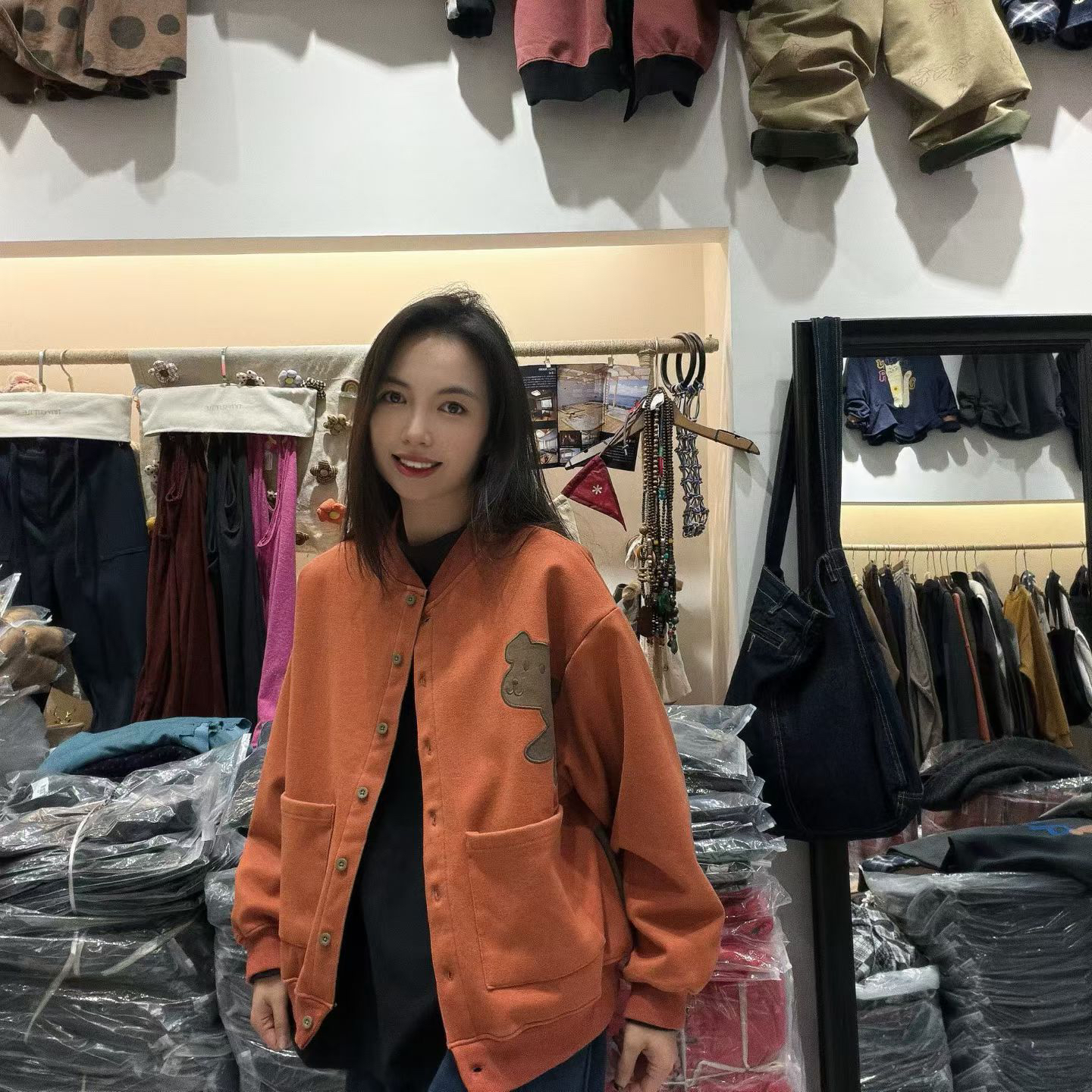 立领女秋冬加绒加厚休闲百搭宽松纯色长袖短外套上衣时尚奥粒绒