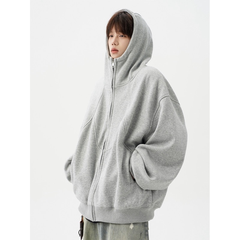 美式重磅解构连帽卫衣男女潮牌高街设计感春秋冬拼接加绒情侣外套