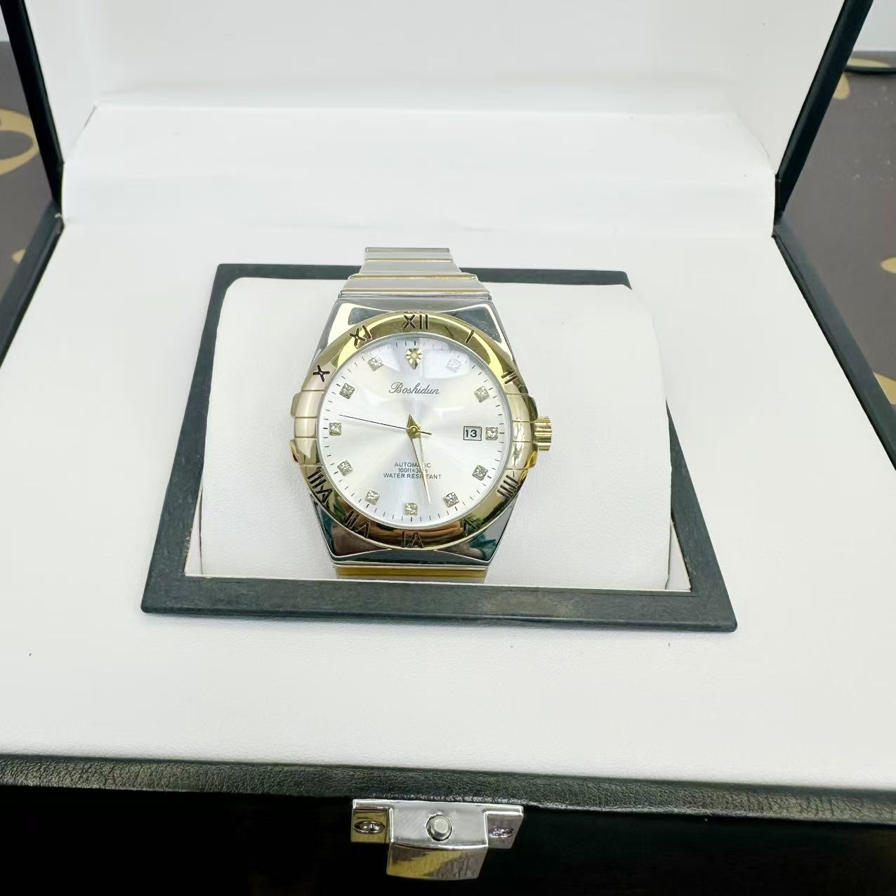 【白星座】商务大气罗马刻度星座白盘夜光日历男表9117G专属