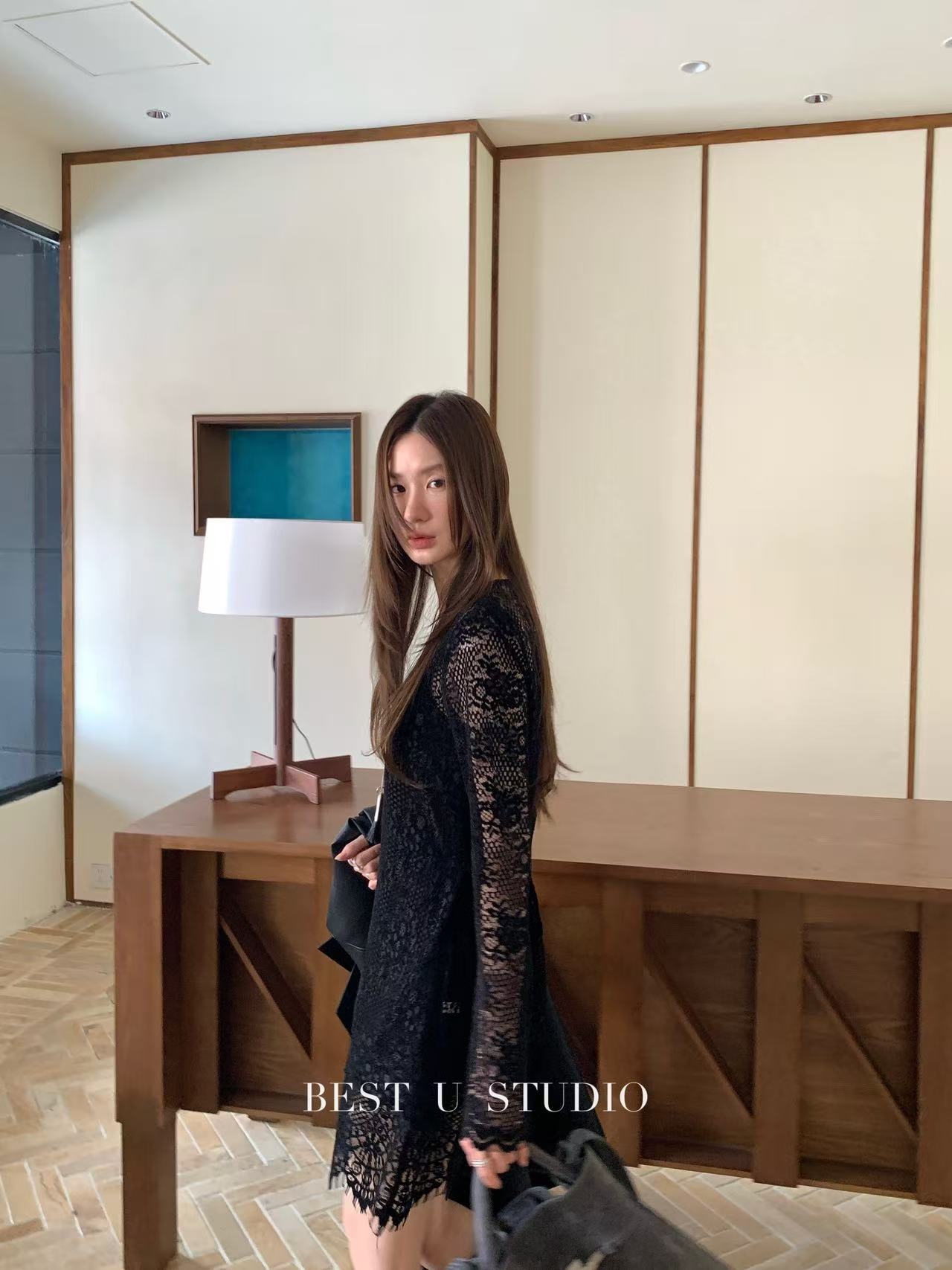 米古古 BEST U # 30015-福 法式蕾丝拼接收腰气质连衣裙（S裙长72）